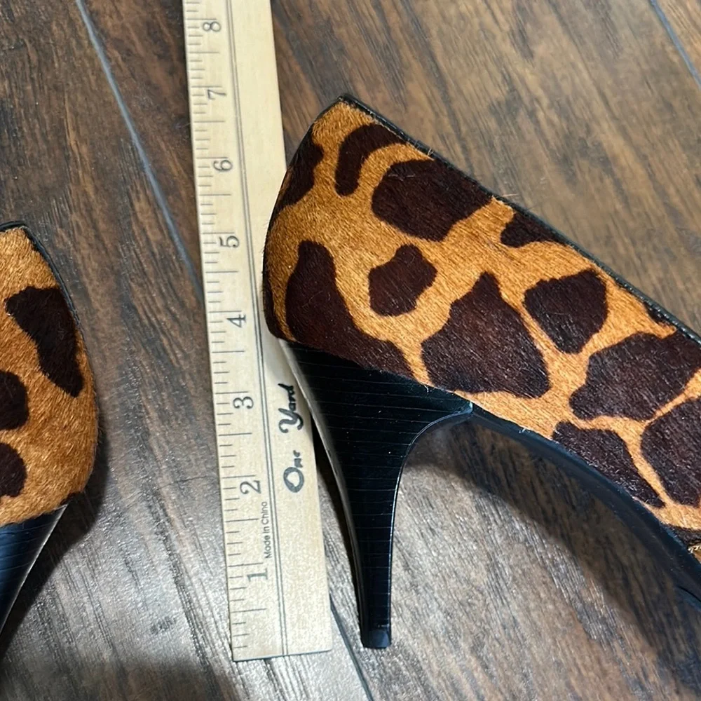 Talbots Brown Animal Cheetah Print Upper Leather Hairy Heels Black Trim 10W